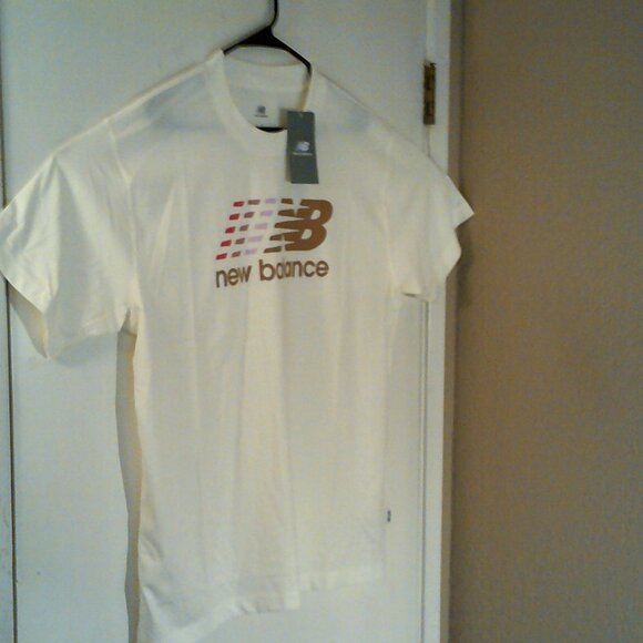 NEW BALANCE RUNNING "Moving Graphic Logo Tee" MEN'S OFF-WHITE T-SHIRT L MT51986 - Picture 5 of 7